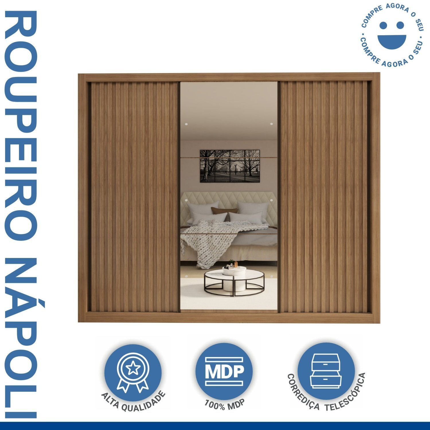 Guarda Roupa Casal Premium Nápoli 242cm com Espelho 2 Portas Lisas 1 Porta Ripada 6 Gavetas Espresso Móveis     - 12