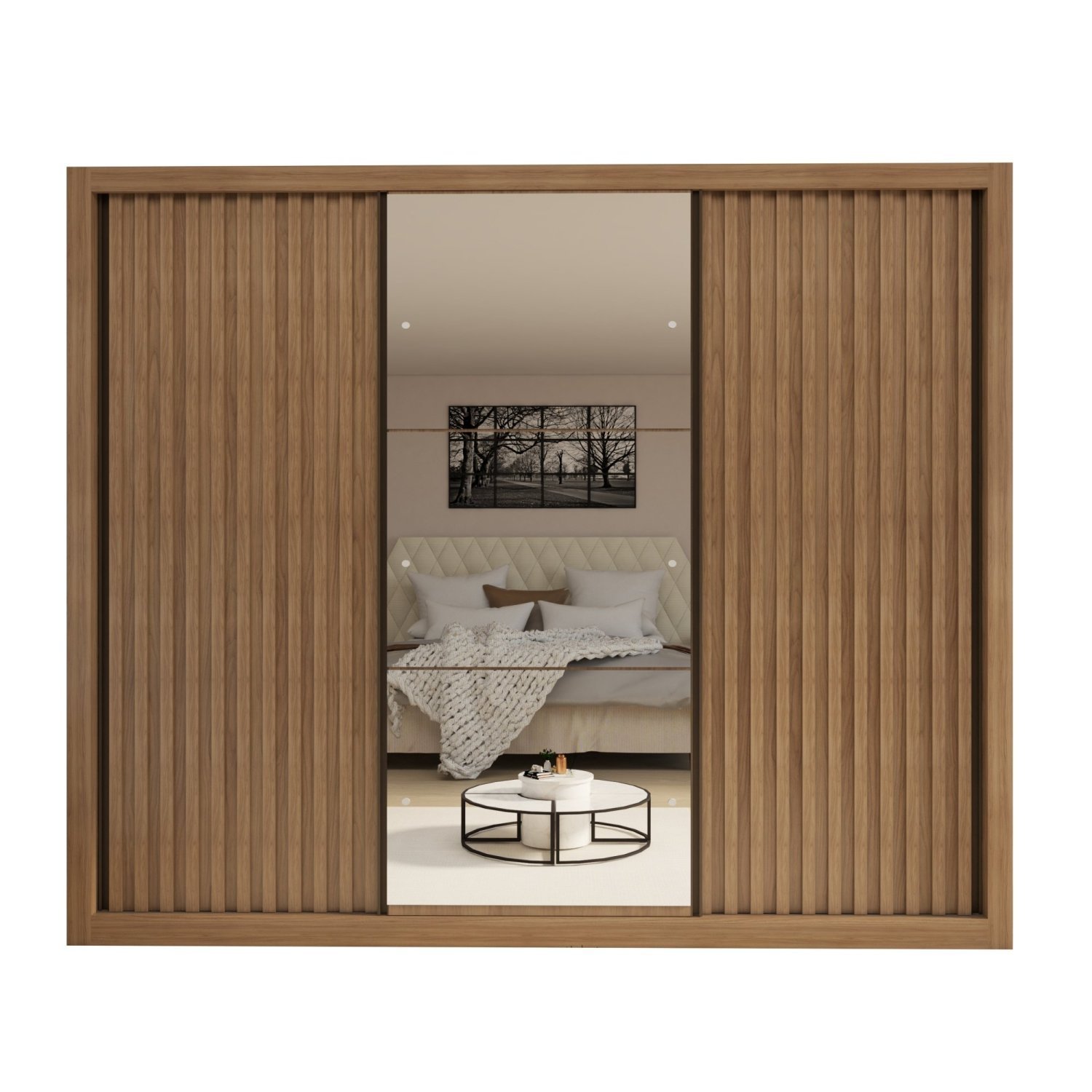 Guarda Roupa Casal Premium Nápoli 242cm com Espelho 2 Portas Lisas 1 Porta Ripada 6 Gavetas Espresso Móveis     - 11
