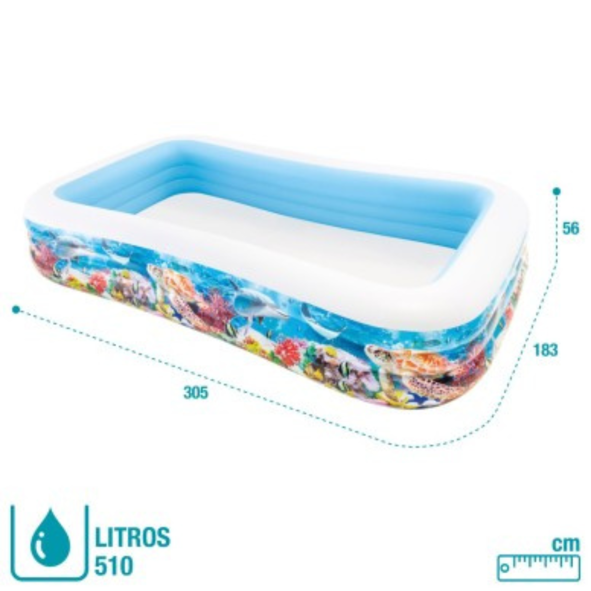 Piscina Inflável Familiar Intex 1.050l Recife Tropical 3,05m:branco - 2