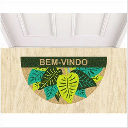 TAPETE CAPACHO MEIA LUA BEM VINDO, DECORATIVO COM PLANTAS. - 1