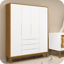 Ver imagem 4 de Quarto de Bebê Berço Evolution + Guarda Roupa 4P + Cômoda Sp Elfe Branco / Savana com 02 Colchão