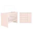 Ver imagem 1 de Jogo de Quarto Infantil Doce Sonho com Cômoda 1 Porta e Berço Rosa Acetinado - Qmovi