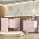 Ver imagem 2 de Jogo de Quarto Infantil Doce Sonho com Cômoda 1 Porta e Berço Rosa Acetinado - Qmovi