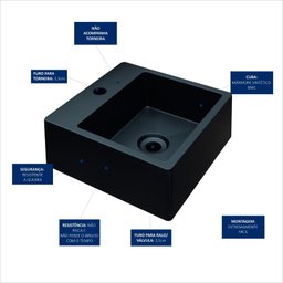Cuba Pia para Banheiro de Apoio Lavabo 32cmx30cm - Palermo Preto - 11