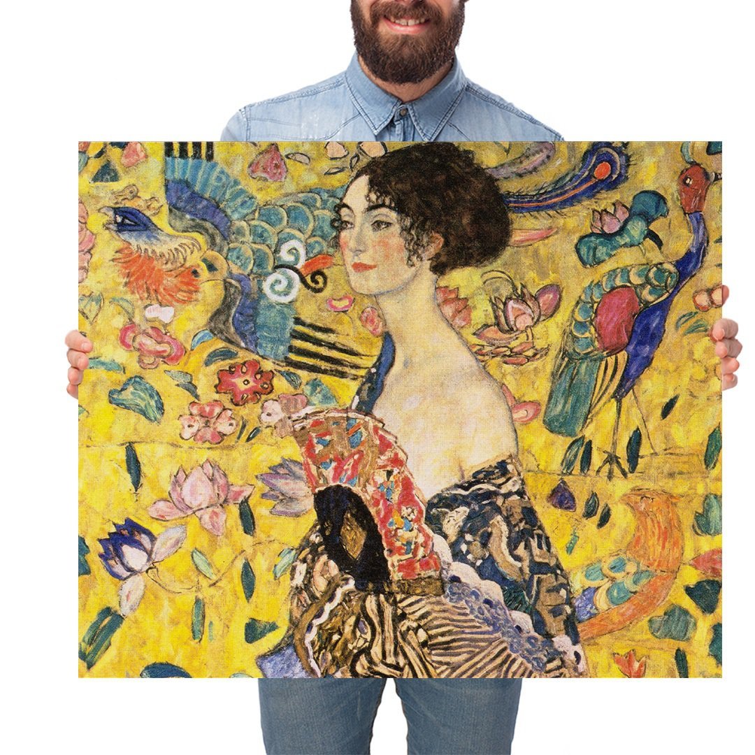 Quadro Decorativo Gustav Klimt Dama com Ventaglio:Grande 77x64cm/Chassi com Borda Infinita