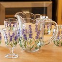 Ver imagem 2 de Jogo de Taças e Jarra de Cristal Lavanda Hand Painting 7 Peças - Lyor