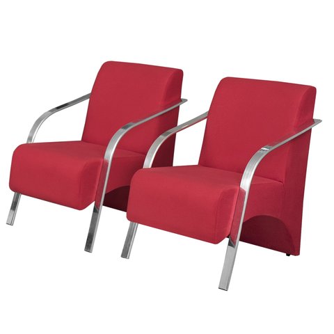 Kit 2 Poltronas Decorativas Vênus 1 Lugar Braço Pé Alumínio DSalla Suede Vermelho