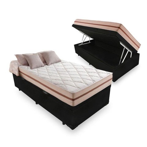 Cama Box Baú Solteiro Preto com Colchão Pillow Angel Molas Ensacadas