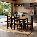 Ver imagem 1 de Mesa de Jantar 6 Lugares com 6 Cadeiras em Madeira Maciça Rústic Preto/Mel
