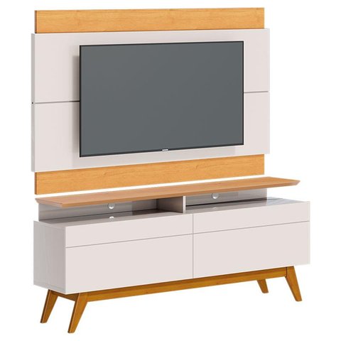 Rack Bancada 2 Gavetas com Nicho e Painel para Tv Classic 1.4 Off White Nature - Imcal