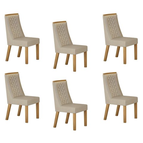 Kit de 6 Cadeiras para Sala de Jantar Dora Bege/Cinamomo/Veludo