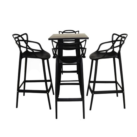 Kit Mesa Tolix Bistrô Bar com 4 Banquetas Allegra Altas Preto