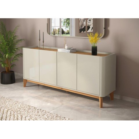 Buffet / Balcão Fl 1.60m Modelo Retrô 4 Portas Cor Off White / Cumaru Pt