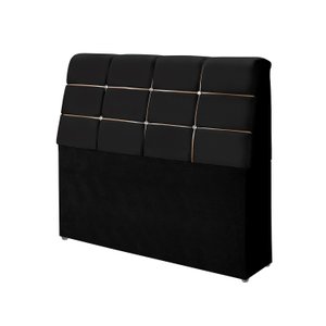 cabeceira box diamante 140cm com bau detalhe estofado:Preto