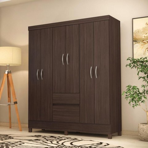 Guarda Roupa Casal Luna 6 Portas 2 Gavetas MDP Cafe Touch Demóbile