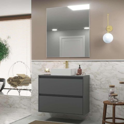 Gabinete para Banheiro com Cuba e Armario 60cm Mdf Grafite Dubai - On Móveis