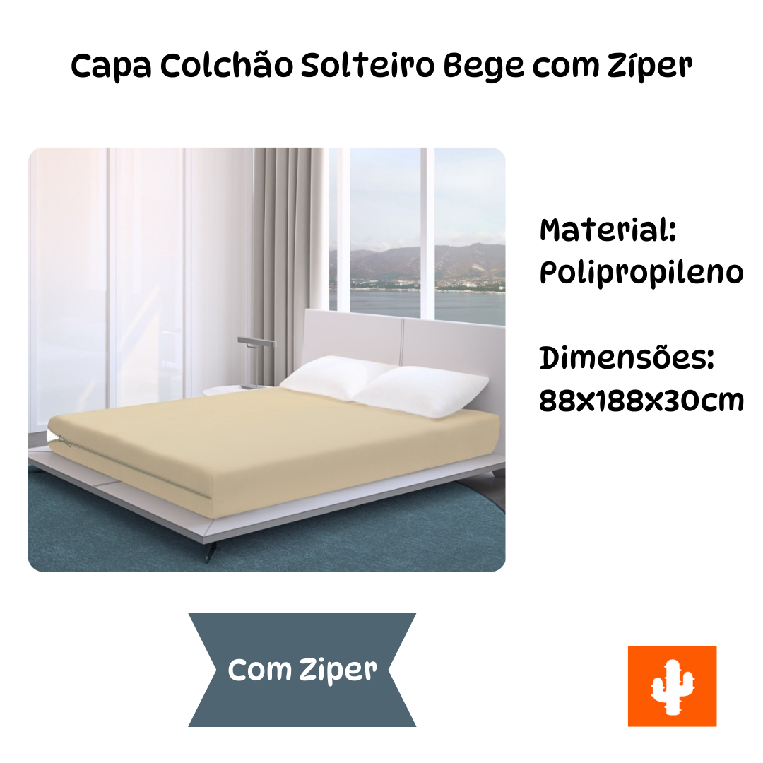 Capa Colchão Solteiro Bege com Zíper - 3