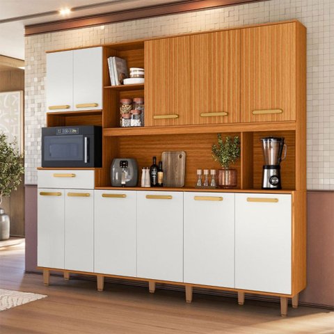 Cozinha Compacta Pilar 11 Portas 1 Gaveta Freijó/Off White - Pnr Móveis