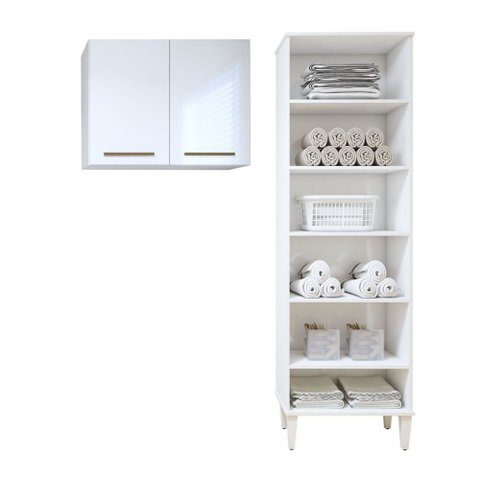 Lavanderia Modulada 1 Armário Multiuso e Armário Aéreo Belém - Kaiki Móveis Branco