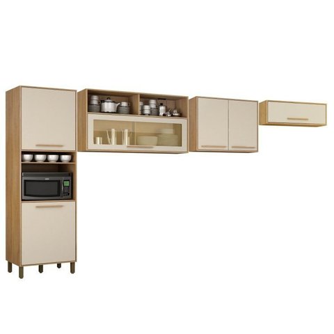 Cozinha Completa Modulada 3 Armários Aéreos e 1 Paneleiro Salvador Bege/Cinamomo/Off White
