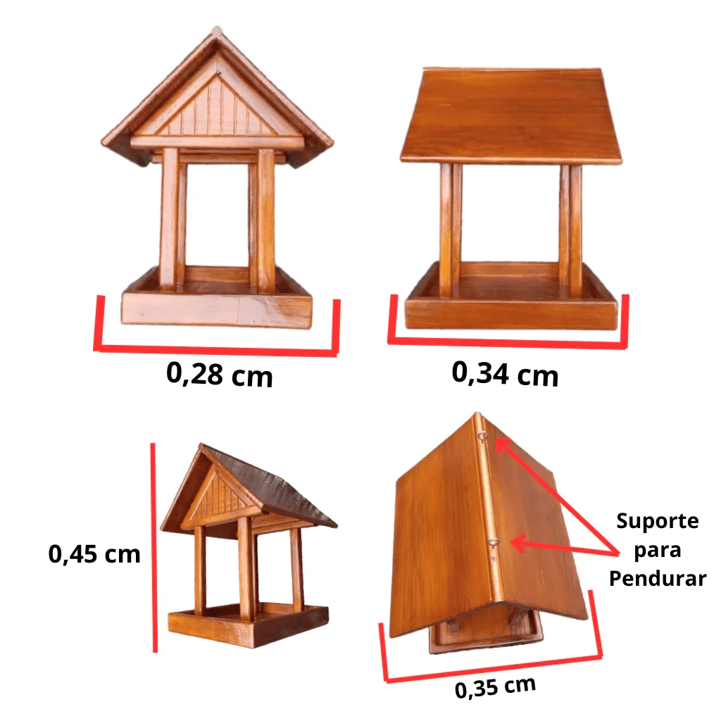 Comedouro Tratador Pássaros Livres Porta Ração Aves Verniz - 6