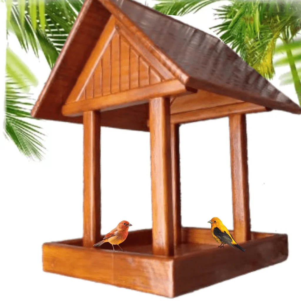 Comedouro Tratador Pássaros Livres Porta Ração Aves Verniz - 1