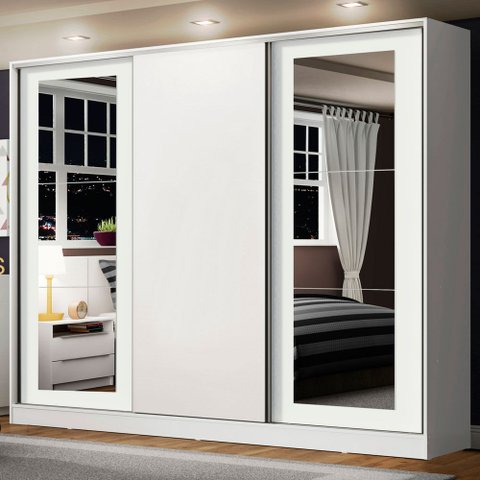 Guarda-Roupa Casal 100% MDF Madesa Eros 3 Portas de Correr com Espelhos Branco Cor:Branco