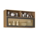 Ver imagem 5 de Kit Modulado Armário Aéreo 120cm com Vidro e Armário Aéreo 80cm 2 Portas Salvador Cinza/Cinamomo/Grafite