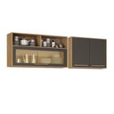 Ver imagem 1 de Kit Modulado Armário Aéreo 120cm com Vidro e Armário Aéreo 80cm 2 Portas Salvador Cinza/Cinamomo/Grafite