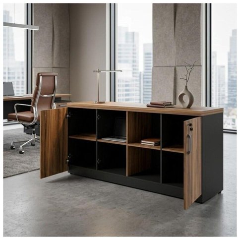 Armário Baixo Gold Credenza Especial 1,60x0,73x0,45m Workstart Nogal Sevilha/Preto 23502
