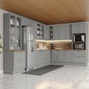 Ver imagem 1 de Cozinha Completa Americana 18 Portas 7 Gavetas com Vidro 100% Mdf Cinza/nature - Henn