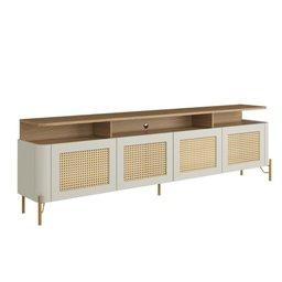 Rack para Tv 220cm com Porta Sextavada Pés em Metal 100% Mdf Cor:louro e Luna com Dourado - 2
