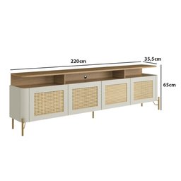 Rack para Tv 220cm com Porta Sextavada Pés em Metal 100% Mdf Cor:louro e Luna com Dourado - 3