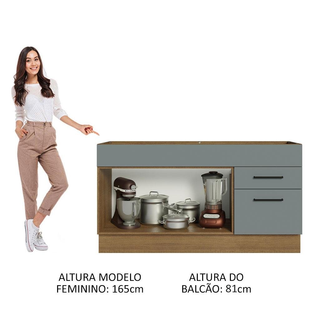 Balcão Gabinete de Pia Cozinha 150 cm 2 Portas e 2 Gavetas (Sem Tampo e Pia) Rustic/Cinza Agata Madesa - 6