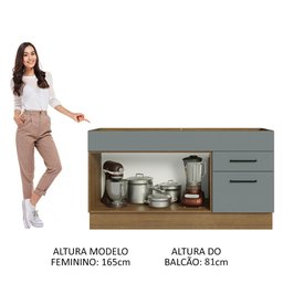 Balcão Gabinete de Pia Cozinha 150 cm 2 Portas e 2 Gavetas (Sem Tampo e Pia) Rustic/Cinza Agata Madesa - 6