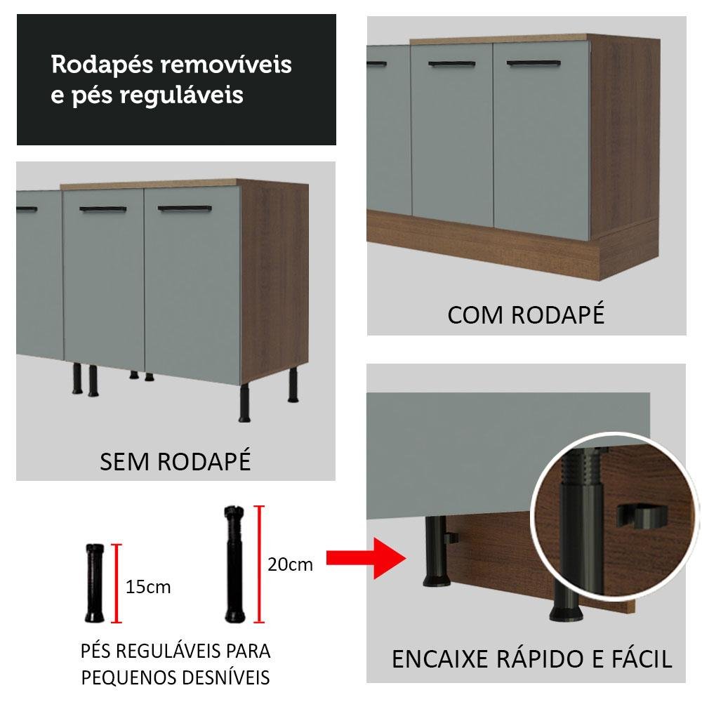 Balcão Gabinete de Pia Cozinha 150 cm 2 Portas e 2 Gavetas (Sem Tampo e Pia) Rustic/Cinza Agata Madesa - 10