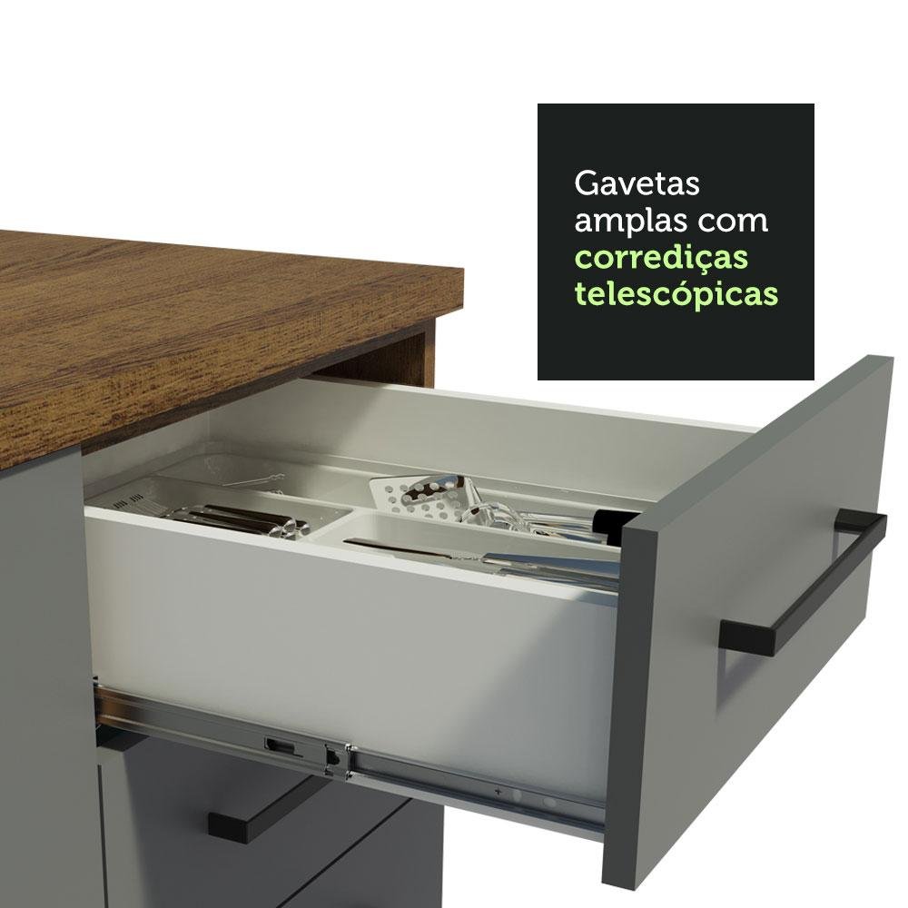 Balcão Gabinete de Pia Cozinha 150 cm 2 Portas e 2 Gavetas (Sem Tampo e Pia) Rustic/Cinza Agata Madesa - 9