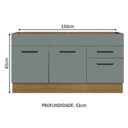 Balcão Gabinete de Pia Cozinha 150 cm 2 Portas e 2 Gavetas (Sem Tampo e Pia) Rustic/Cinza Agata Madesa - 4