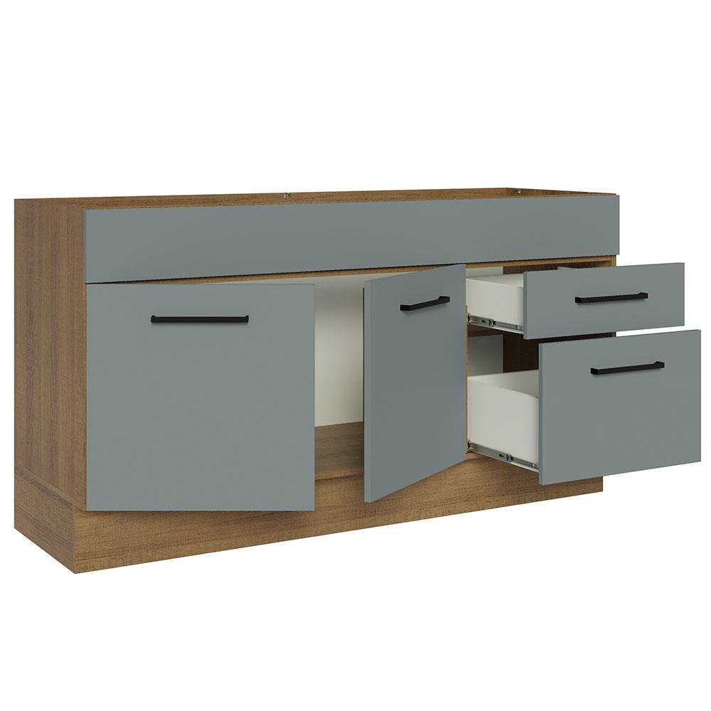 Balcão Gabinete de Pia Cozinha 150 cm 2 Portas e 2 Gavetas (Sem Tampo e Pia) Rustic/Cinza Agata Madesa - 5