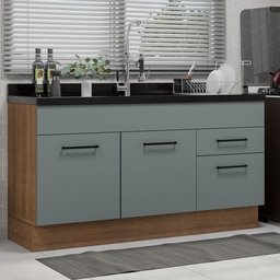Balcão Gabinete de Pia Cozinha 150 cm 2 Portas e 2 Gavetas (Sem Tampo e Pia) Rustic/Cinza Agata Madesa - 2