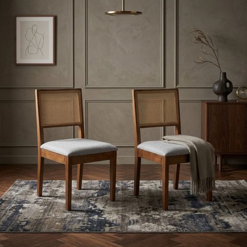 Kit 2 Cadeiras de Jantar Contemporâneas Jabuti em Madeira Maciça, Encosto em Tela - Cinza
