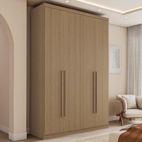 Guarda Roupa Solteiro 4 Portas Lisboa 100% em MDF - Carvalho