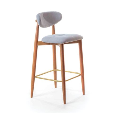 Banqueta de Madeira Organne Encosto e Assento Estofado