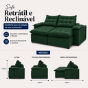 Ver imagem 3 de Sofá Liberty Retrátil e Reclinável 240m - Verde