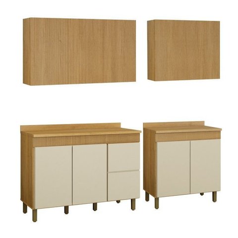 Cozinha Completa Modulada com 2 Armários Aéreos e 2 Balcões Dakota Bege/Cinamomo/Off White