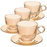 Jogo de Xícaras para Café Menfis Âmbar com Borda Dourada em Cristal com Pires 170 Ml - 8 Peças - 1