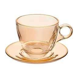 Jogo de Xícaras para Café Menfis Âmbar com Borda Dourada em Cristal com Pires 170 Ml - 8 Peças - 3