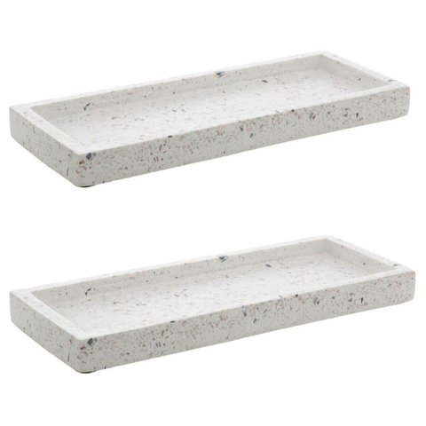 2 Bandejas de Mármore Terrazzo Retangular Aparador 26x17cm Decorativa Bancada Sala Banheiro Lyor