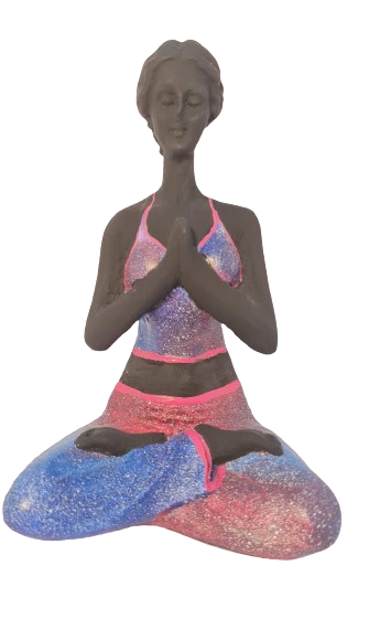 Bailarina Yoga Yogui Pernas Cruzadas Orando Degradê Azul Roxo e Rosa - Peça em Gesso