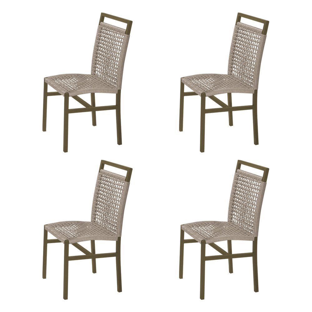 Kit 4 Cadeiras em Corda Náutica Rami e Alumínio Champagne Liza para Área Externa